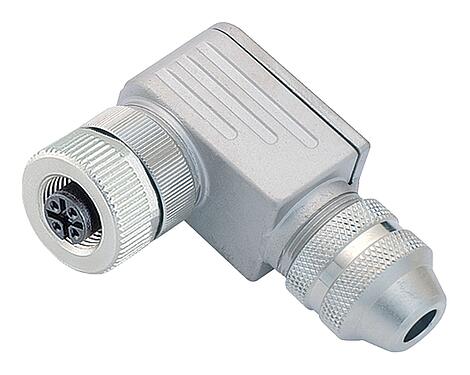 Illustration M12 Female angled connector, Contacts: 4, 6.0-8.0 mm, shieldable, screw clamp, IP67, UL 2238, with shielding ring