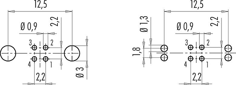 Disposición del conductor M9 Enchufe de brida, Número de contactos: 4, blindable, THT, IP67, M12x0,5, Montaje en pared, moldeado