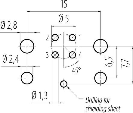 Disposición del conductor M12 Enchufe de brida, Número de contactos: 4, sin blindaje, THR, IP67, UL 2238, M12x1,0, Montaje en pared, para la fuente de alimentación (potencia), diseño de dos partes