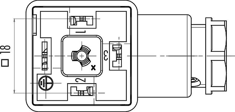 Disposición de los contactos (lado de la conexión) Conector hembra de potencia, Número de contactos: 2+PE, 8,0-10,0 mm, sin blindaje, tornillo extraíble, IP40 sin junta, UL, ESTI+, VDE, PG 11
