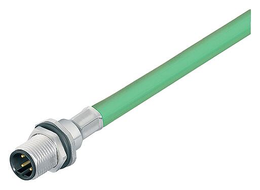 Ilustración M12 Enchufe de brida, Número de contactos: 4, blindado, con cables ensamblado, IP67, UL, PG 9, Profinet, PUR, verde, 2 x 2 x AWG 22, Montaje en pared, 0,5 m