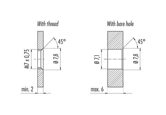 Assembly instructions / Panel cut-out M5 Female panel mount connector, Contacts: 3, unshielded, single wires, IP67, M5x0.5, Rear mounting, potted