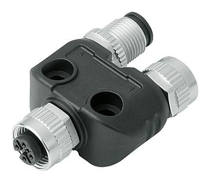 Illustration M12 Twin distributors Y-distributor, male connector - 2 female connector, Contacts: 4, unshielded, pluggable, IP68, UL 2238