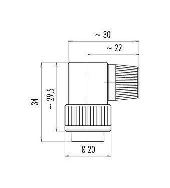 Dessin coté Baïonnette Connecteur mâle coudé, Contacts: 4, 6,0-8,0 mm, non blindé, souder, IP40