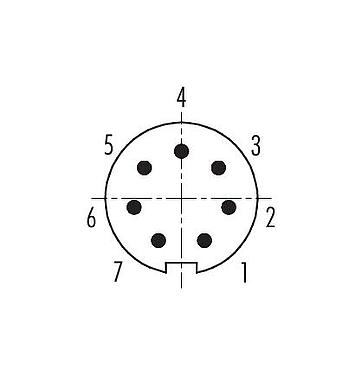 Contact arrangement (Plug-in side) M9 Male cable connector, Contacts: 7, 3.5-5.0 mm, unshielded, solder, IP67
