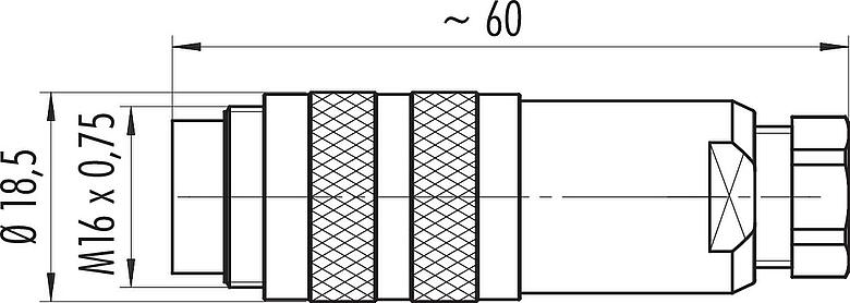Scale drawing M16 Male cable connector, Contacts: 3 (03-a), 4.0-6.0 mm, shieldable, screw clamp, IP67, UL 2238