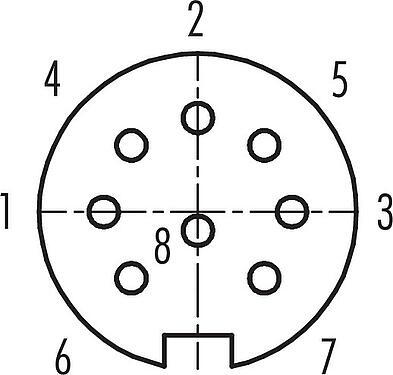 Contact arrangement (Plug-in side) M16 Female panel mount connector, Contacts: 8 (08-a), unshielded, crimping (Crimp contacts must be ordered separately), IP40, M18x0,75, Front mounting
