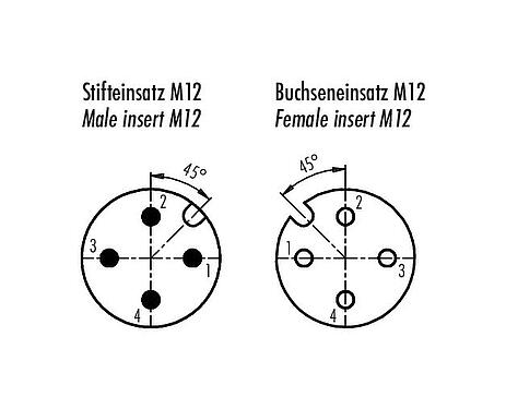 Contact arrangement (Plug-in side) M12 Lead-through for control cabinet, Contacts: 4, shielded, pluggable, IP67, M12x1.0