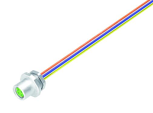 Illustration M8 Female panel mount connector, Contacts: 4, unshielded, single wires, IP67, M8x1.0, Front mounting