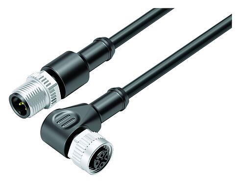Illustration M12 Câble de raccordement connecteur mâle - connecteur femelle coudé, Contacts: 5, non blindé, surmoulé sur le câble, IP68/IP69K, UL 2238, PUR, noir, 5 x 0,34 mm², 0,3 m