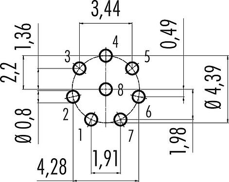 Disposition du conducteur Snap-In Embase femelle, Contacts: 8, non blindé, THT, IP67, UL 2238, M8x0,75, Montage frontal