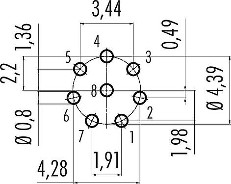Disposición del conductor Snap-In Enchufe de brida, Número de contactos: 8, sin blindaje, THT, IP67, M8x0,75, Montaje frontal
