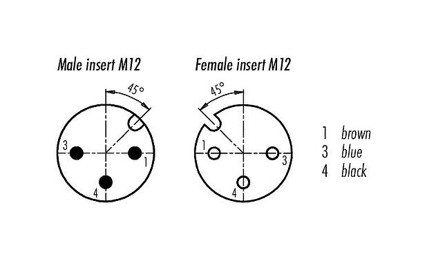 Contact arrangement (Plug-in side) M12 Connecting cable male cable connector - female angled connector with LED, Contacts: 3, unshielded, moulded on the cable, IP68/IP69K, PUR, black, 3 x 0.34 mm², with LED PNP closer, 2 m