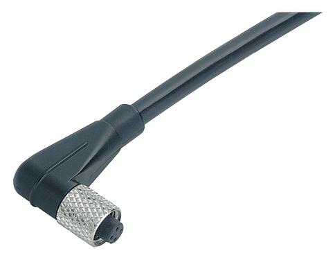 Illustration M5 Female angled connector, Contacts: 4, unshielded, moulded on the cable, IP67, UL 2238, M5x0.5, PUR, black, 4 x 0.14 mm², 2 m