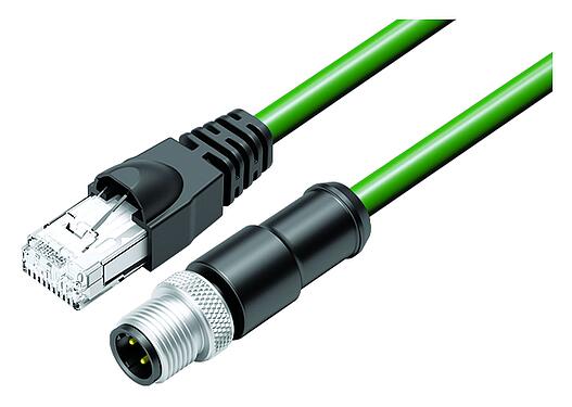 Illustration M12/RJ45 Connecting cable male cable connector - RJ45 connector, Contacts: 4, shielded, molded/crimp, IP67, Profinet/Ethernet CAT5e, PUR, green, 0.6 m