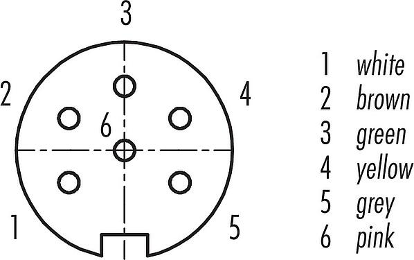 Contact arrangement (Plug-in side) M16 Female panel mount connector, Contacts: 6 (06-a), unshielded, single wires, IP40, M18x0,75, Rear mounting