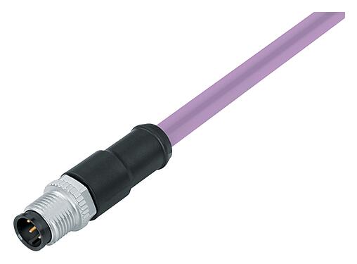 Illustration M12 Male cable connector, Contacts: 5, shielded, moulded on the cable, IP68, UL 2238, CAN-Bus, PUR, violet, 1 x 2 x AWG 22 + 1 x 2 x AWG 24, 2 m