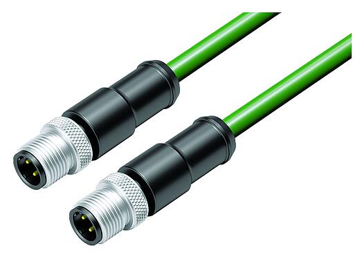 Ilustración M12 Cable de conexión 2 conectore de cable macho, Número de contactos: 4, blindado, moldeado en el cable, IP67, UL, Profinet/Ethernet CAT5e, PUR, verde, 4 x AWG 22, 0,6 m