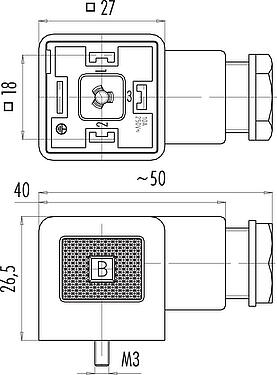 Dibujo a escala Conector hembra de potencia, Número de contactos: 2+PE, 8,0-10,0 mm, sin blindaje, tornillo extraíble, IP40 sin junta, UL, ESTI+, VDE, PG 11