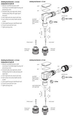 Assembly instructions M12 Male angled connector, Contacts: 4, 5.0-8.0 mm, shieldable, crimping (Crimp contacts must be ordered separately), IP67