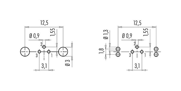 Disposición del conductor M9 Enchufe de brida, Número de contactos: 3, blindable, THT, IP67, M12x0,5, Montaje en pared, moldeado