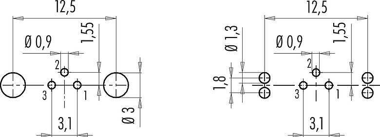 Disposición del conductor M9 Enchufe de brida, Número de contactos: 3, blindable, THT, IP67, M12x0,5, Montaje en pared, moldeado