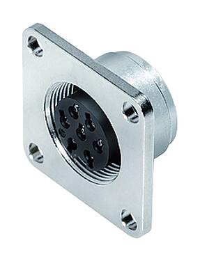Illustration M16 Square female panel mount connector, Contacts: 7 (07-a), unshielded, crimping (Crimp contacts must be ordered separately), IP67, UL 2238, M3 (4x), Front mounting