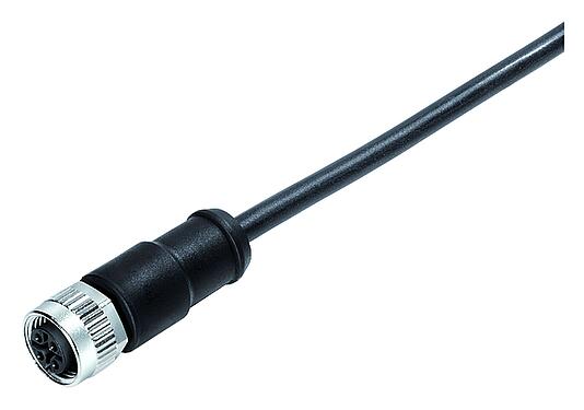 Illustration M12 Connecteur femelle, Contacts: 4, non blindé, surmoulé sur le câble, IP68, PUR, noir, 4 x 1,50 mm², 10 m