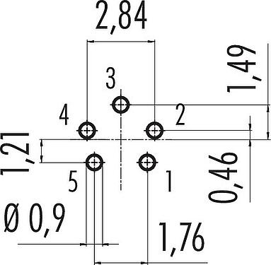 Conductor layout Snap-In Male panel mount connector, Contacts: 5, unshielded, THT, IP40, 1/4" 28 UNF, Front mounting