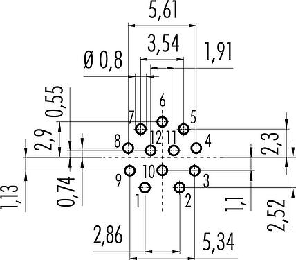 Disposition du conducteur M12 Embase mâle, Contacts: 12, non blindé, THT, IP68, UL 2238, PG 9, Montage frontal