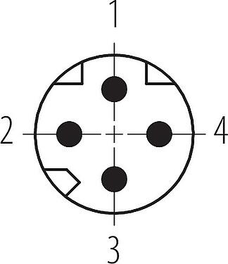 Disposición de los contactos (lado de la conexión) M8 Enchufe de ángulo brida, Número de contactos: 4, blindable, THT, IP67, Montaje en pared, moldeado
