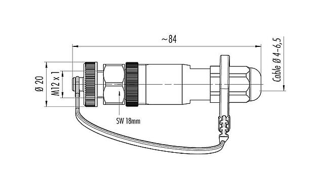 Scale drawing M12 Female cable connector, Contacts: 5, 4.0-6.5 mm, unshielded, screw clamp, IP68/IP69K, for outdoor, UV resistant