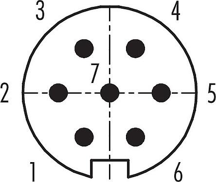 Disposition des contacts (Côté plug-in) M16 Connecteur mâle, Contacts: 7 (07-a), 4,0-6,0 mm, blindable, souder, IP40