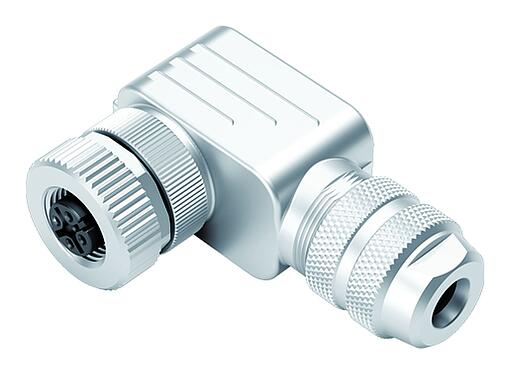 Illustration M12 Connecteur femelle coudé, Contacts: 4, 6,0-8,0 mm, blindable, pince à visser, IP67, UL 2238, avec anneau de protection