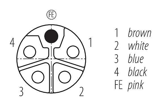 Disposición de los contactos (lado de la conexión) M12 Conector de cable macho - conector hembra en ángulo, Número de contactos: 4+FE, sin blindaje, moldeado en el cable, IP68, UL 2238, M12x1,0, TC-ER, TPE, amarillo, 5 x 1,50 mm², 1 m