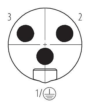 Disposición de los contactos (lado de la conexión) 7/8" Conector de cable macho, Número de contactos: 2+PE, 6,0-8,0 mm, sin blindaje, tornillo extraíble, IP67, UL 2238, VDE