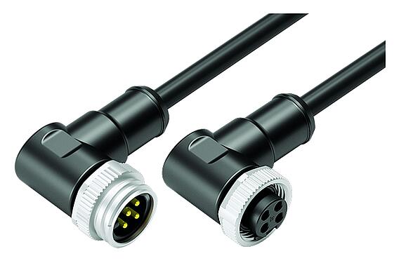 Ilustración 7/8" Cable de conexión conector macho en ángulo - conector hembra en ángulo, Número de contactos: 4, sin blindaje, moldeado en el cable, IP68, UL 2238, PUR, negro, 4 x 1,50 mm², 2 m