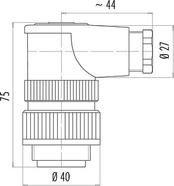 Scale drawing RD30 Male angled connector, Contacts: 4+PE, 10.0-12.0 mm, unshielded, screw clamp, IP65, ESTI+, VDE