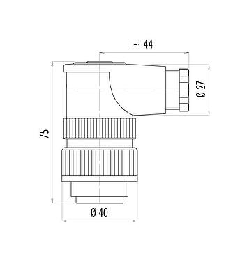 Scale drawing RD30 Male angled connector, Contacts: 4+PE, 14.0-18.0 mm, unshielded, screw clamp, IP65, ESTI+, VDE