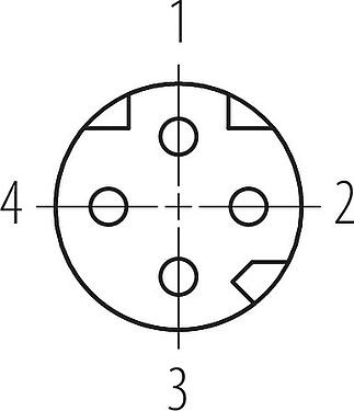Disposición de los contactos (lado de la conexión) M8 Toma de ángulo brida, Número de contactos: 4, blindable, THT, IP67, Montaje en pared, moldeado