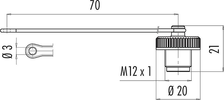 Dessin coté Capuchon de protection, IP67, pour connecteur femelle