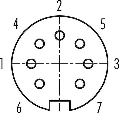 Disposition des contacts (Côté plug-in) M16 Embase femelle, Contacts: 7 (07-b), non blindé, souder, IP40, M18x0,75, Montage frontal