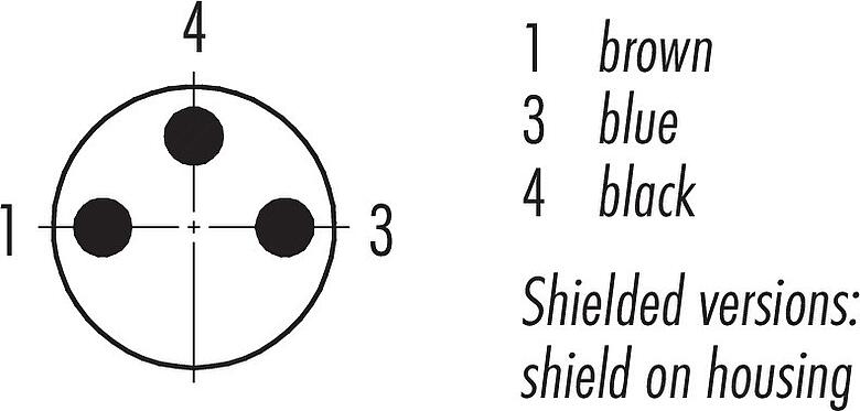 Contact arrangement (Plug-in side) M8 Male cable connector, Contacts: 3, shielded, moulded on the cable, IP67, UL 2238, PUR, black, 3 x 0.34 mm², 2 m