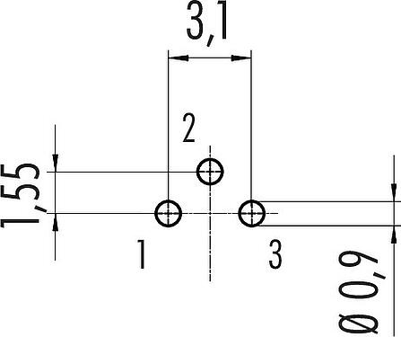 Conductor layout M9 Female panel mount connector, Contacts: 3, unshielded, THT, IP40, M9x0,5, Front mounting