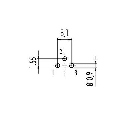 Conductor layout M9 Female panel mount connector, Contacts: 3, unshielded, THT, IP40, M9x0,5, Front mounting