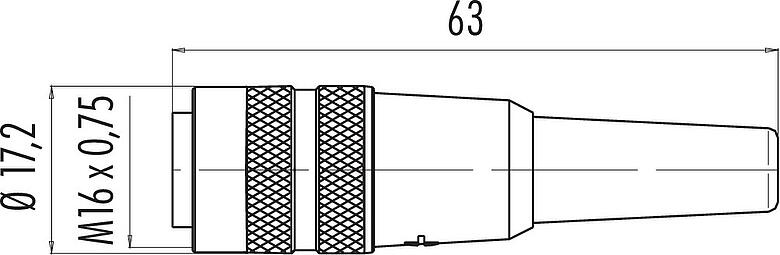 Scale drawing M16 Female cable connector, Contacts: 3 (03-a), 3.0-6.0 mm, unshielded, solder, IP40