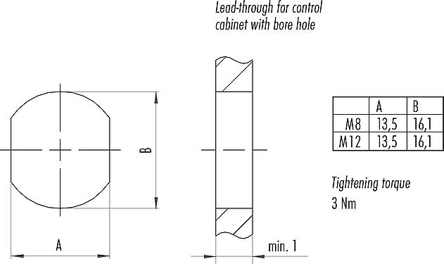 Muestra de montaje M12 Casquillo del armario de distribución, Número de contactos: 4, blindado, enchufable, IP67, UL 2238, M12x1,0, Montaje en pared