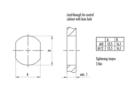 Assembly instructions / Panel cut-out M12 Lead-through for control cabinet, Contacts: 4, shielded, pluggable, IP67, UL 2238, M12x1.0, Rear mounting