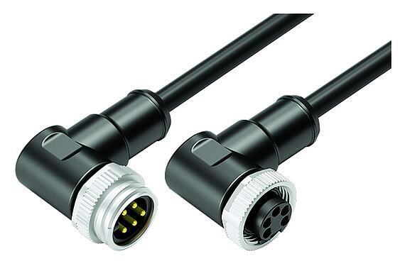 Ilustración 7/8" Cable de conexión conector macho en ángulo - conector hembra en ángulo, Número de contactos: 4+PE, sin blindaje, moldeado en el cable, IP68, UL 2238, PUR, negro, 5 x 1,50 mm², 10 m