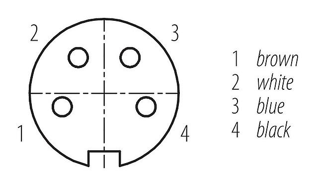Disposition des contacts (Côté plug-in) M16 Connecteur femelle, Contacts: 4, non blindé, surmoulé sur le câble, IP67, PUR, noir, 4 x 0,34 mm², 5 m